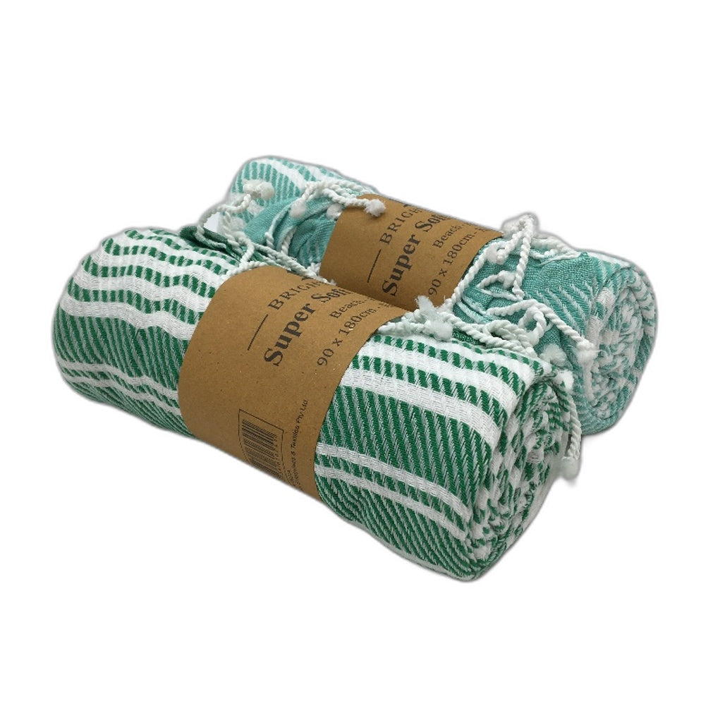 Brighton Road 2 Pack 90x180cm Teal & Green Super Soft Fouta Towels NEW
