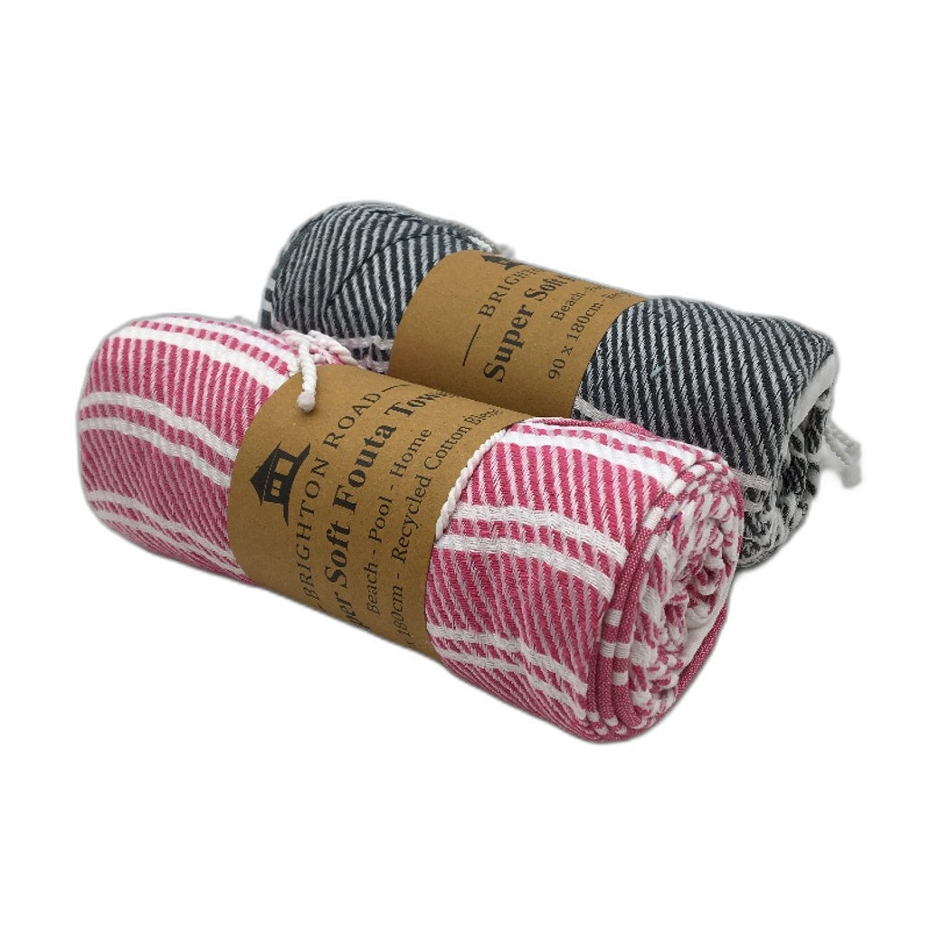 Brighton Road 2 Pack 90x180cm Red & Black Super Soft Fouta Towels NEW