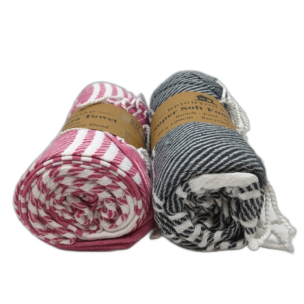 Brighton Road 2 Pack 90x180cm Red & Black Super Soft Fouta Towels NEW