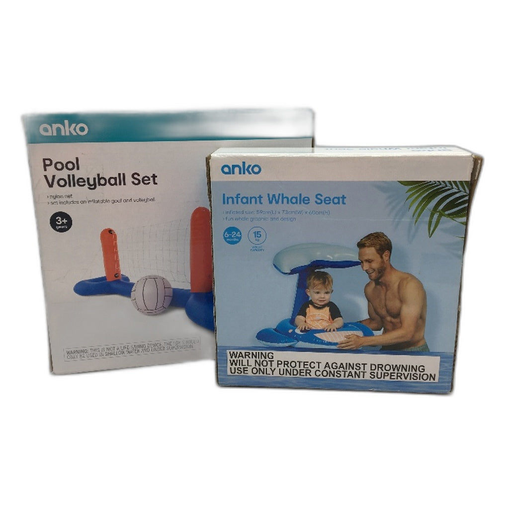 2 Pack Infant Whale Seat & Pool Volleyball Set Swimming Activities Bundle NEW