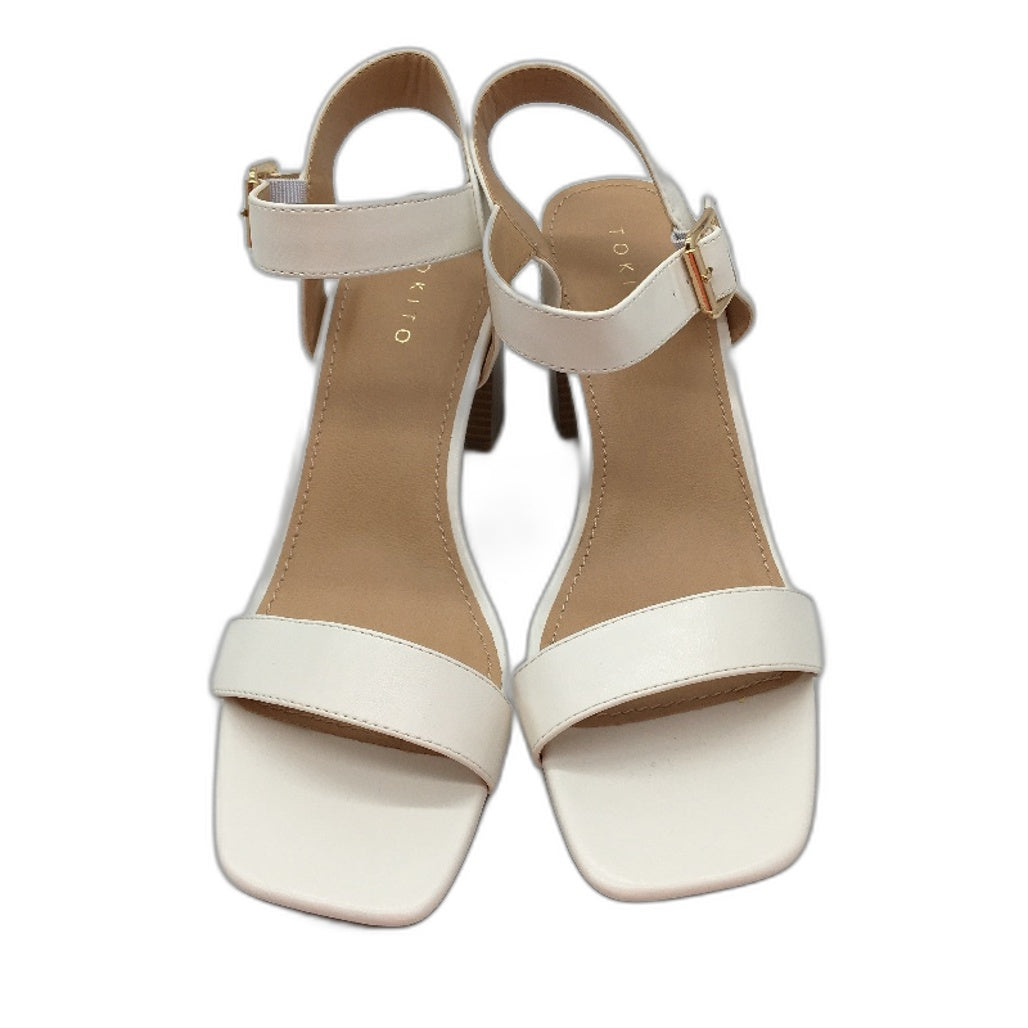 Tokito Tayla White Wide Strapped Buckled Heeled Sandal Ladies Size 9  SAMPLE NEW