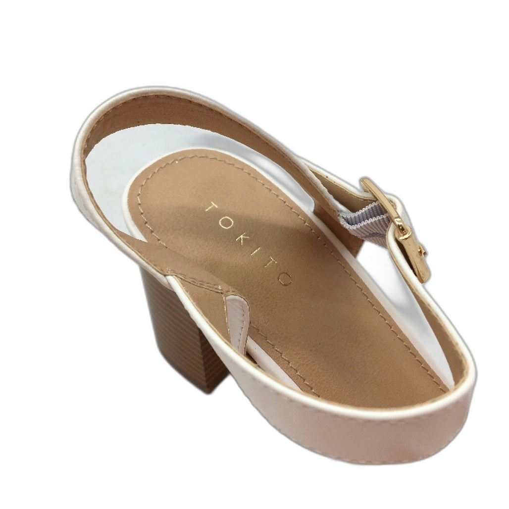 Tokito Tayla White Wide Strapped Buckled Heeled Sandal Ladies Size 9  SAMPLE NEW
