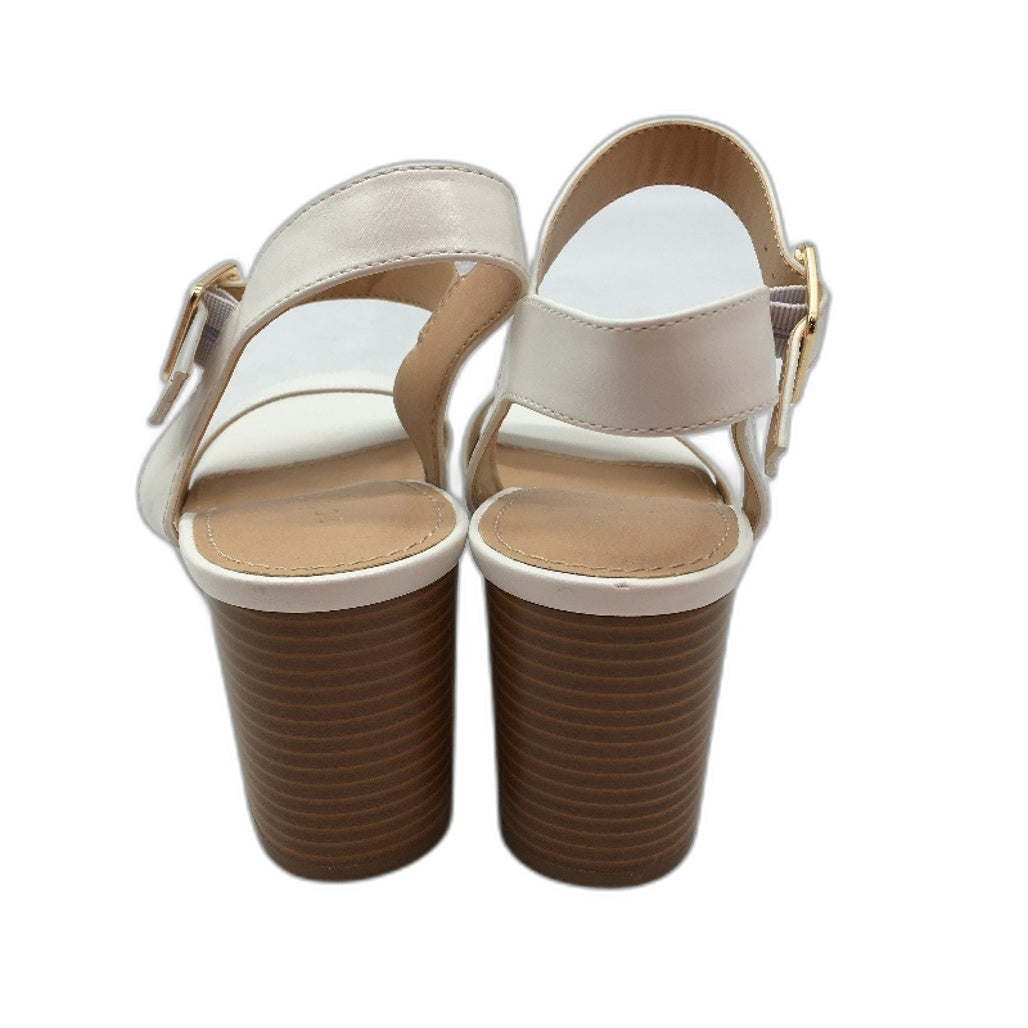 Tokito Tayla White Wide Strapped Buckled Heeled Sandal Ladies Size 9  SAMPLE NEW