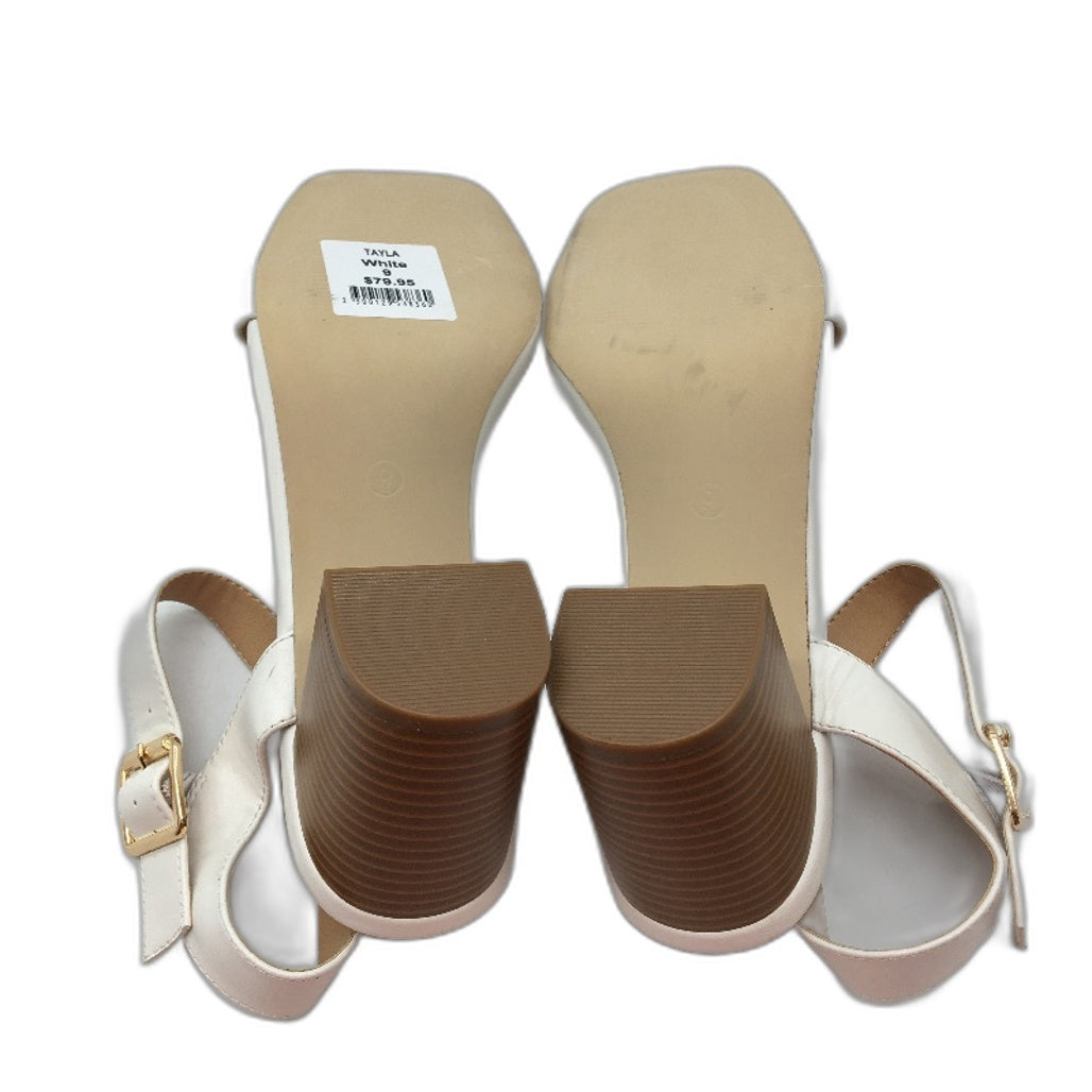 Tokito Tayla White Wide Strapped Buckled Heeled Sandal Ladies Size 9  SAMPLE NEW