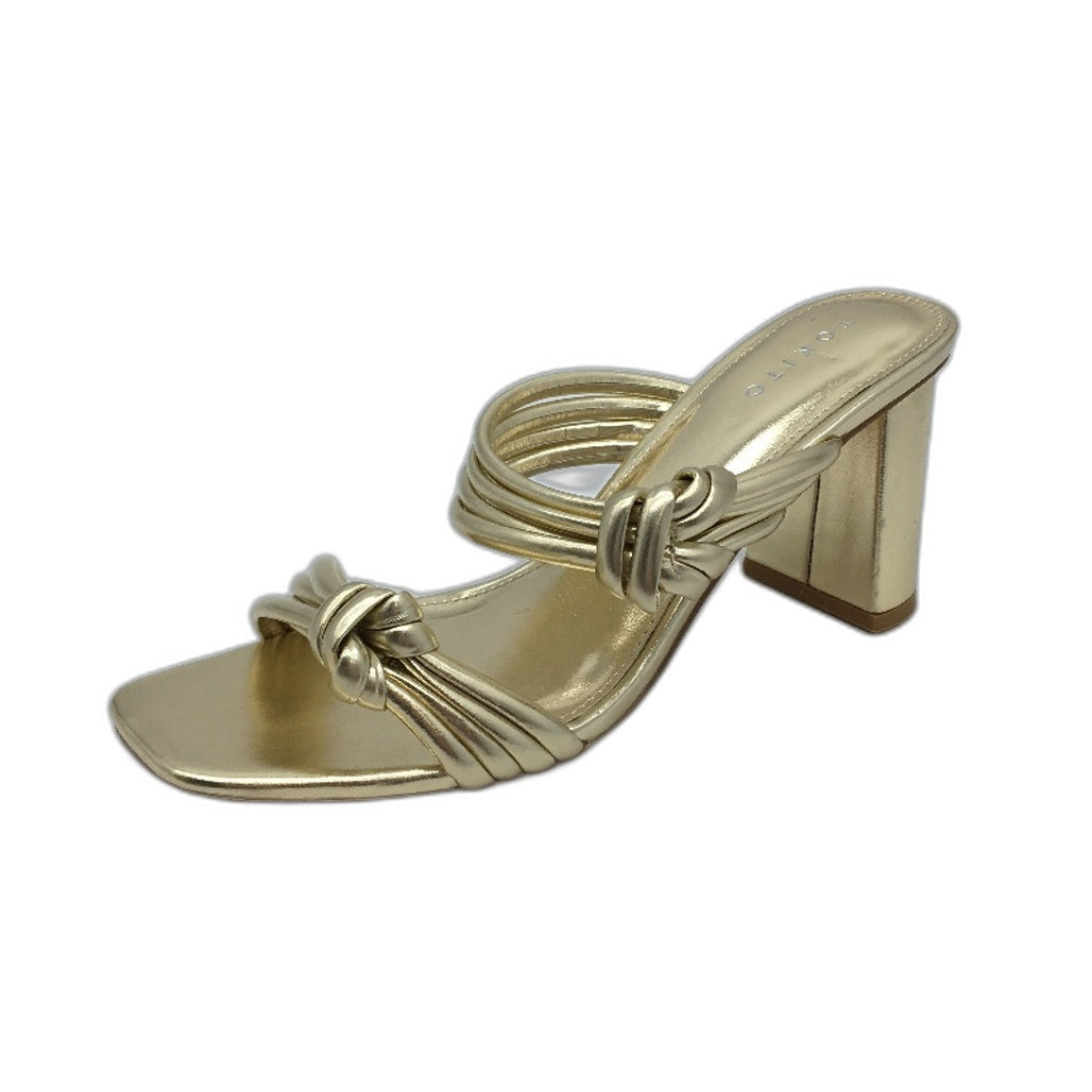 Tokito Winnie Gold Wide Heeled Knotted Slip On Sandal Ladies Size 9  SAMPLE NEW