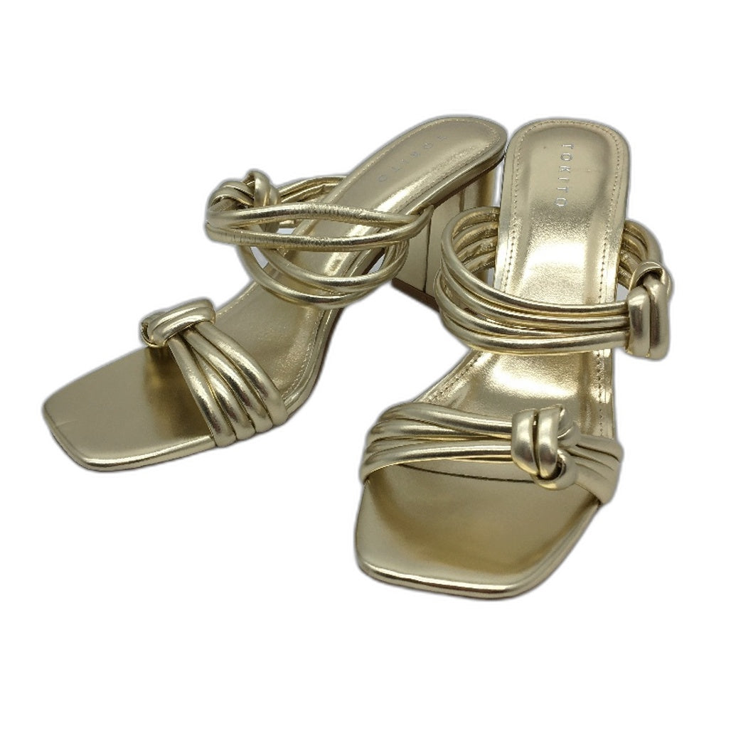 Tokito Winnie Gold Wide Heeled Knotted Slip On Sandal Ladies Size 9  SAMPLE NEW