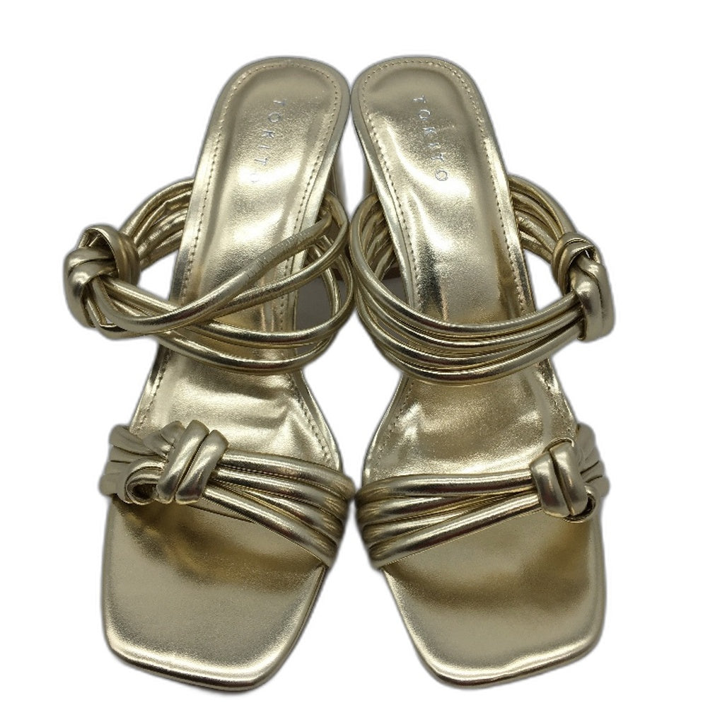 Tokito Winnie Gold Wide Heeled Knotted Slip On Sandal Ladies Size 9  SAMPLE NEW