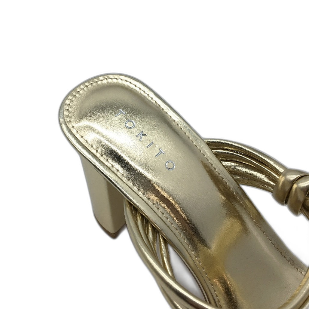 Tokito Winnie Gold Wide Heeled Knotted Slip On Sandal Ladies Size 9  SAMPLE NEW