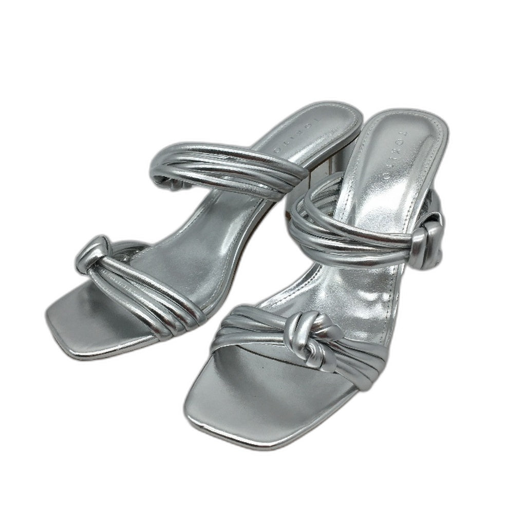 Tokito Winnie Silver Wide Heeled Knotted Slip On Sandal Ladies Size 9 SAMPLE NEW