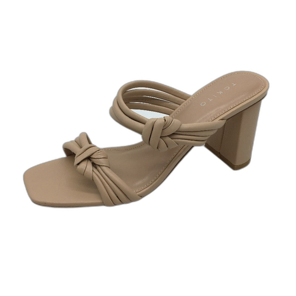 Tokito Winnie Nude Wide Heeled Knotted Slip On Sandal Ladies Size 9 SAMPLE NEW
