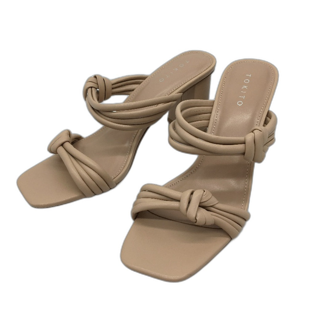 Tokito Winnie Nude Wide Heeled Knotted Slip On Sandal Ladies Size 9 SAMPLE NEW