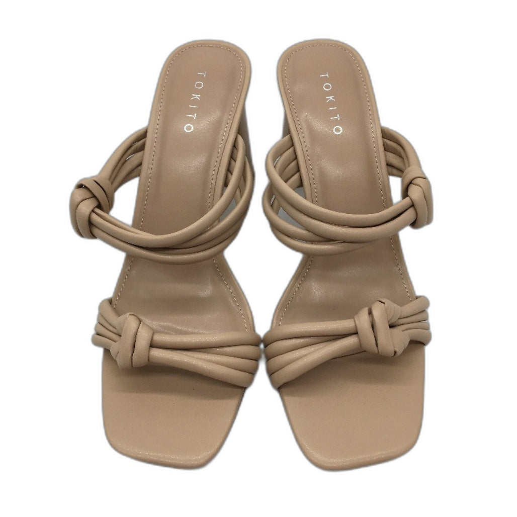 Tokito Winnie Nude Wide Heeled Knotted Slip On Sandal Ladies Size 9 SAMPLE NEW