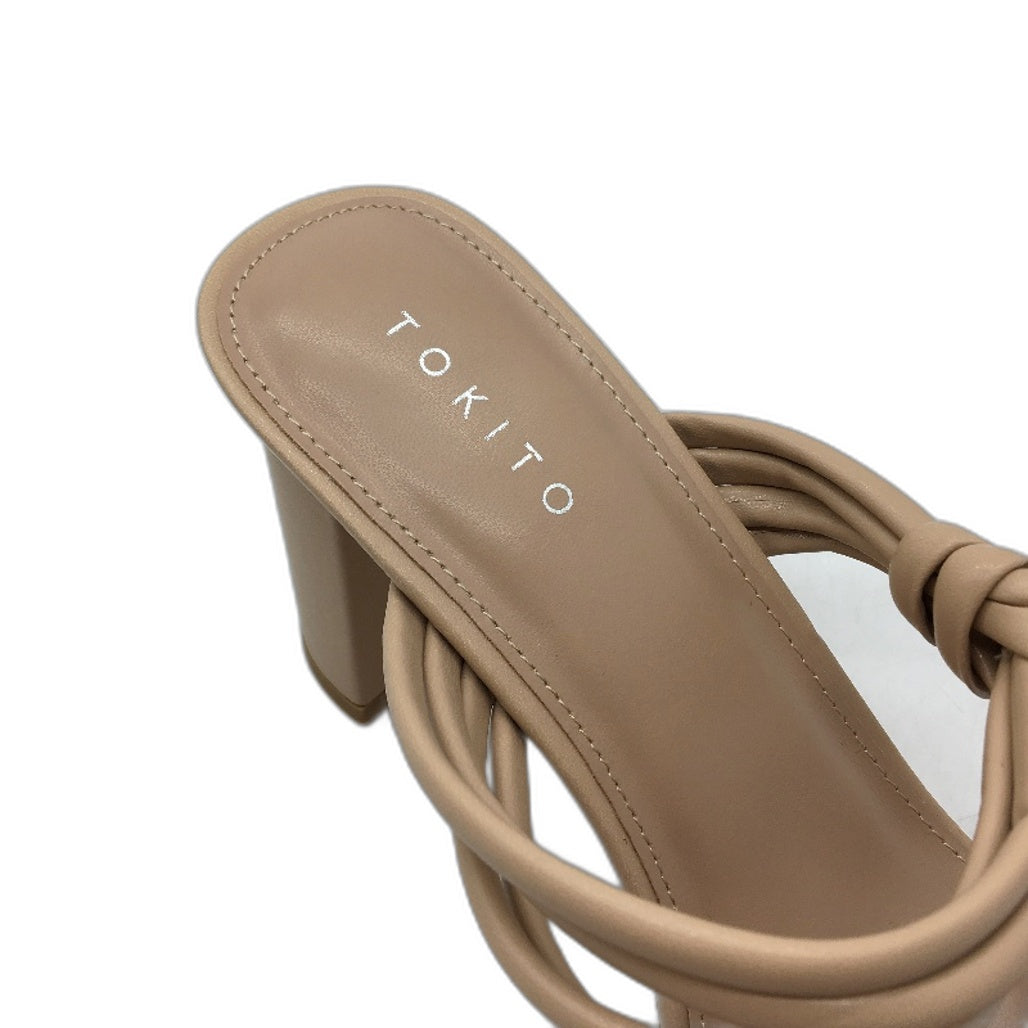 Tokito Winnie Nude Wide Heeled Knotted Slip On Sandal Ladies Size 9 SAMPLE NEW