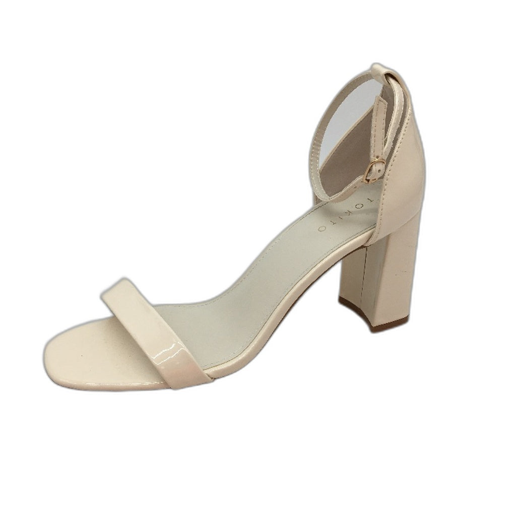 Tokito Amanda Cream Patent Ankle Strap Heeled Sandal Ladies Size 9 SAMPLE NEW