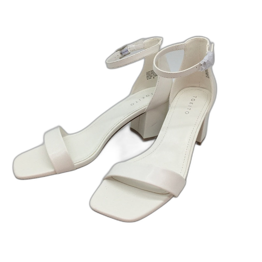 Tokito Tahnee White Ankle Strap Block Heeled Sandal Ladies Size 9 SAMPLE NEW