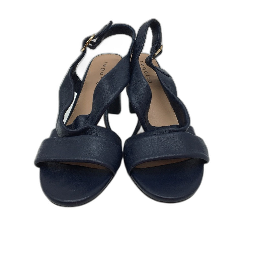 Regatta Navy Blue Cross Strap Heeled Sandal Ladies Size 9 SAMPLE NEW