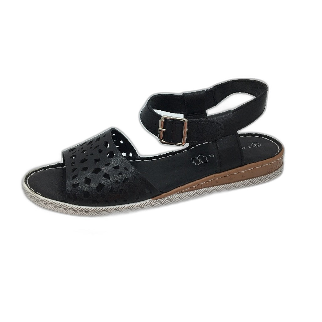 Regatta Black White Leather Wedge Platform Buckled Sandals Ladies Size 9 NEW