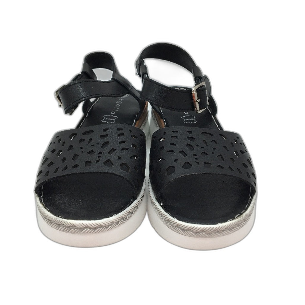 Regatta Black White Leather Wedge Platform Buckled Sandals Ladies Size 9 NEW