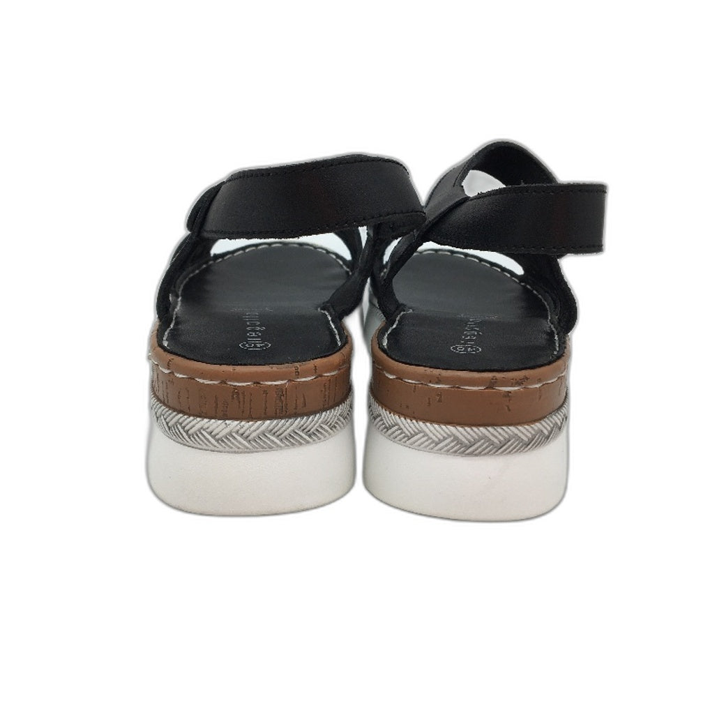 Regatta Black White Leather Wedge Platform Buckled Sandals Ladies Size 9 NEW