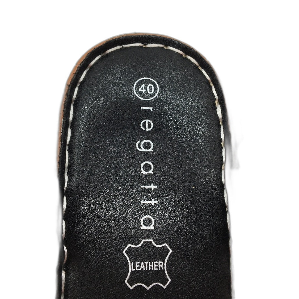 Regatta Black White Leather Wedge Platform Buckled Sandals Ladies Size 9 NEW