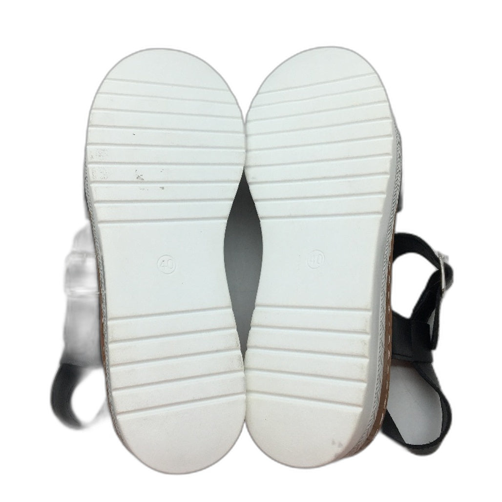 Regatta Black White Leather Wedge Platform Buckled Sandals Ladies Size 9 NEW