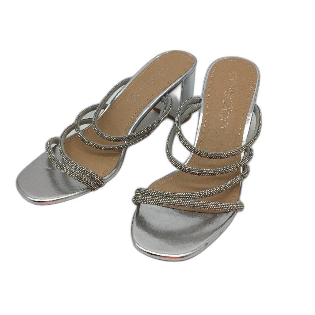 Collection Myer Gemset Strappy Silver Mule Heels Ladies Size 9 SAMPLE NEW