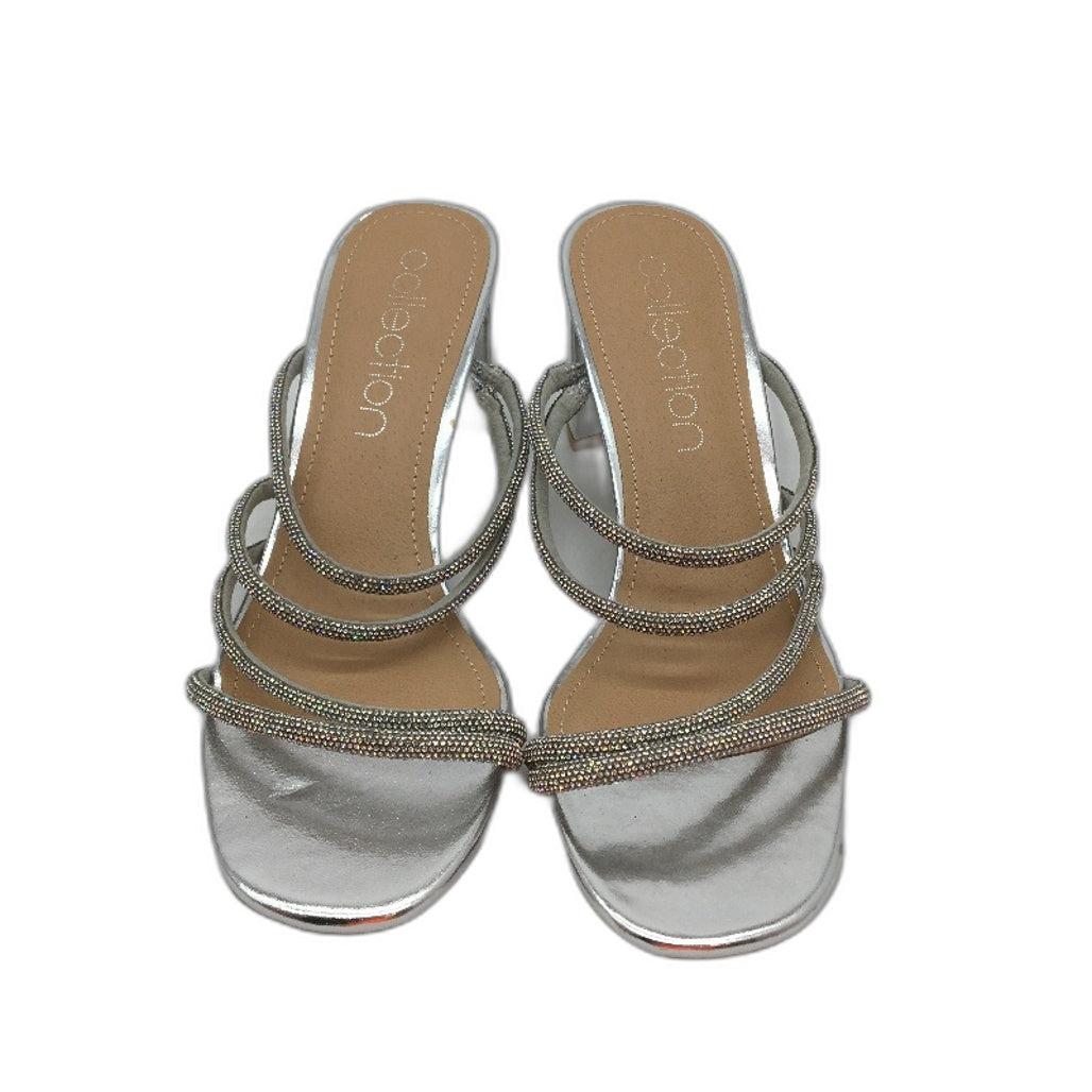 Collection Myer Gemset Strappy Silver Mule Heels Ladies Size 9 SAMPLE NEW