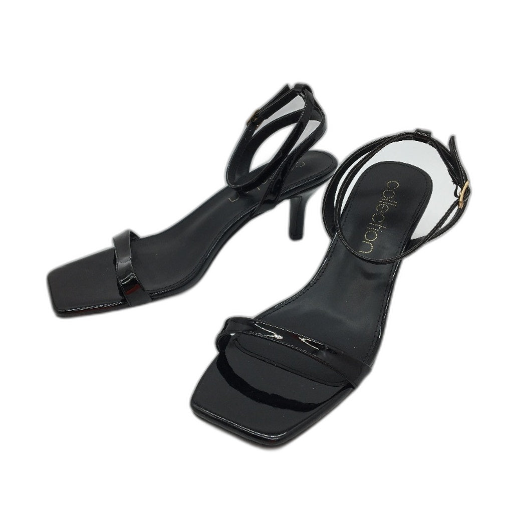 Collection Tully Black Patent Ankle Strap Heeled Sandals Ladies Sz 9 SAMPLE NEW