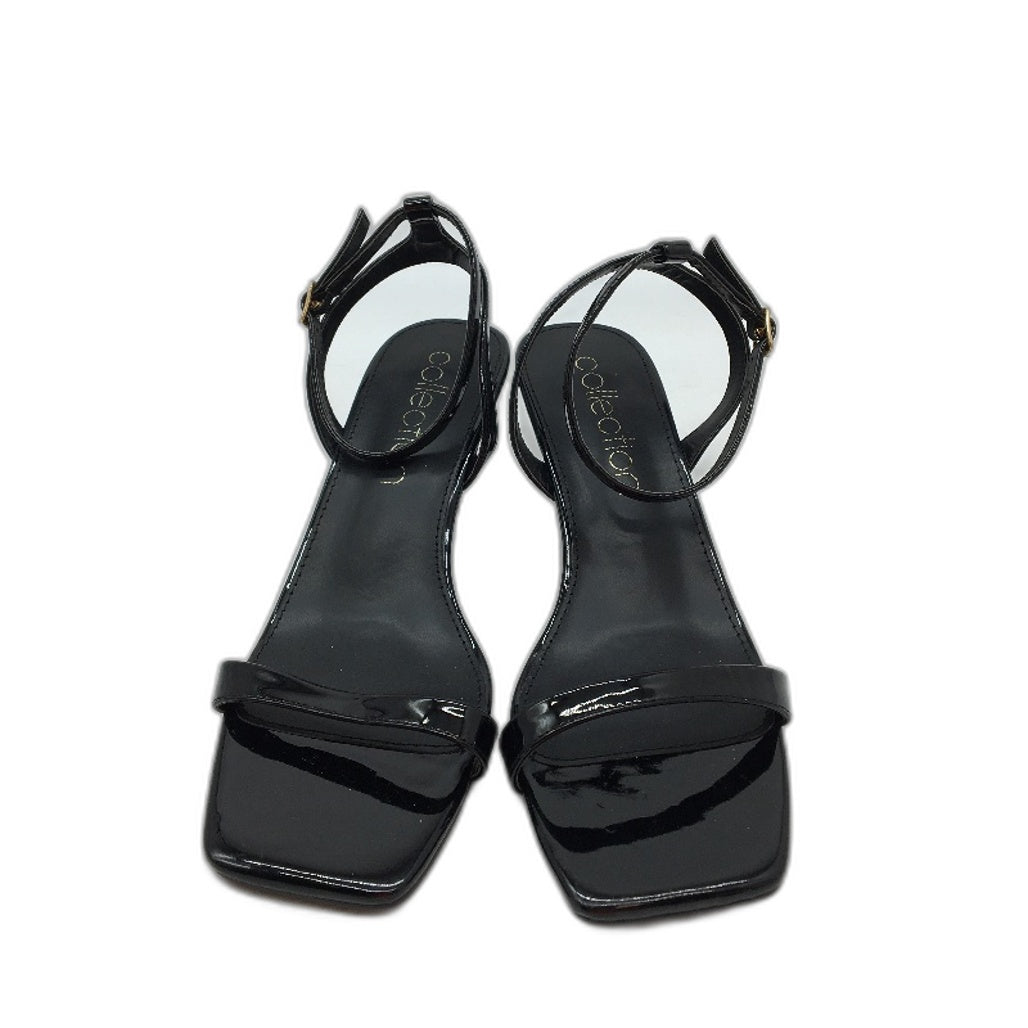 Collection Tully Black Patent Ankle Strap Heeled Sandals Ladies Sz 9 SAMPLE NEW
