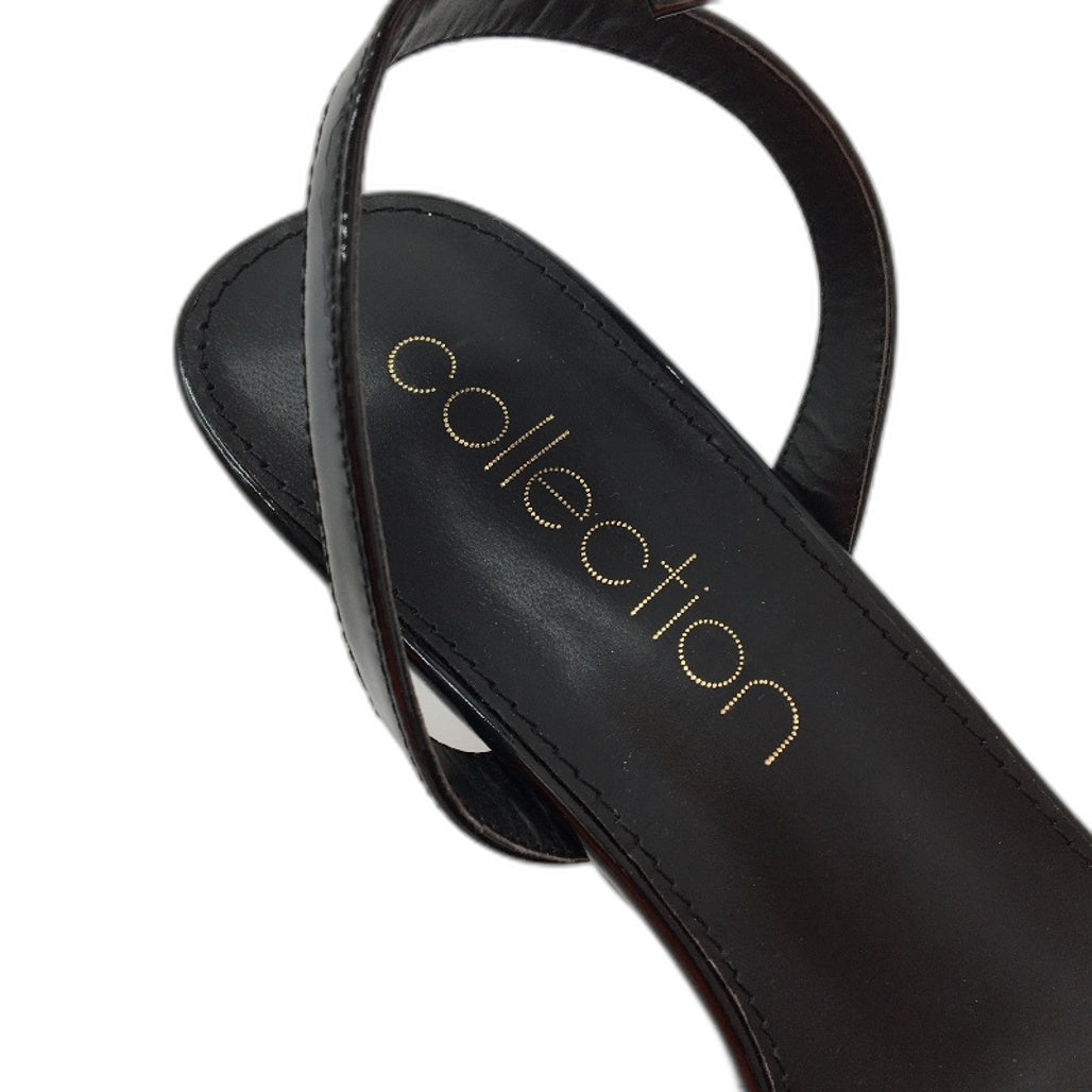 Collection Tully Black Patent Ankle Strap Heeled Sandals Ladies Sz 9 SAMPLE NEW