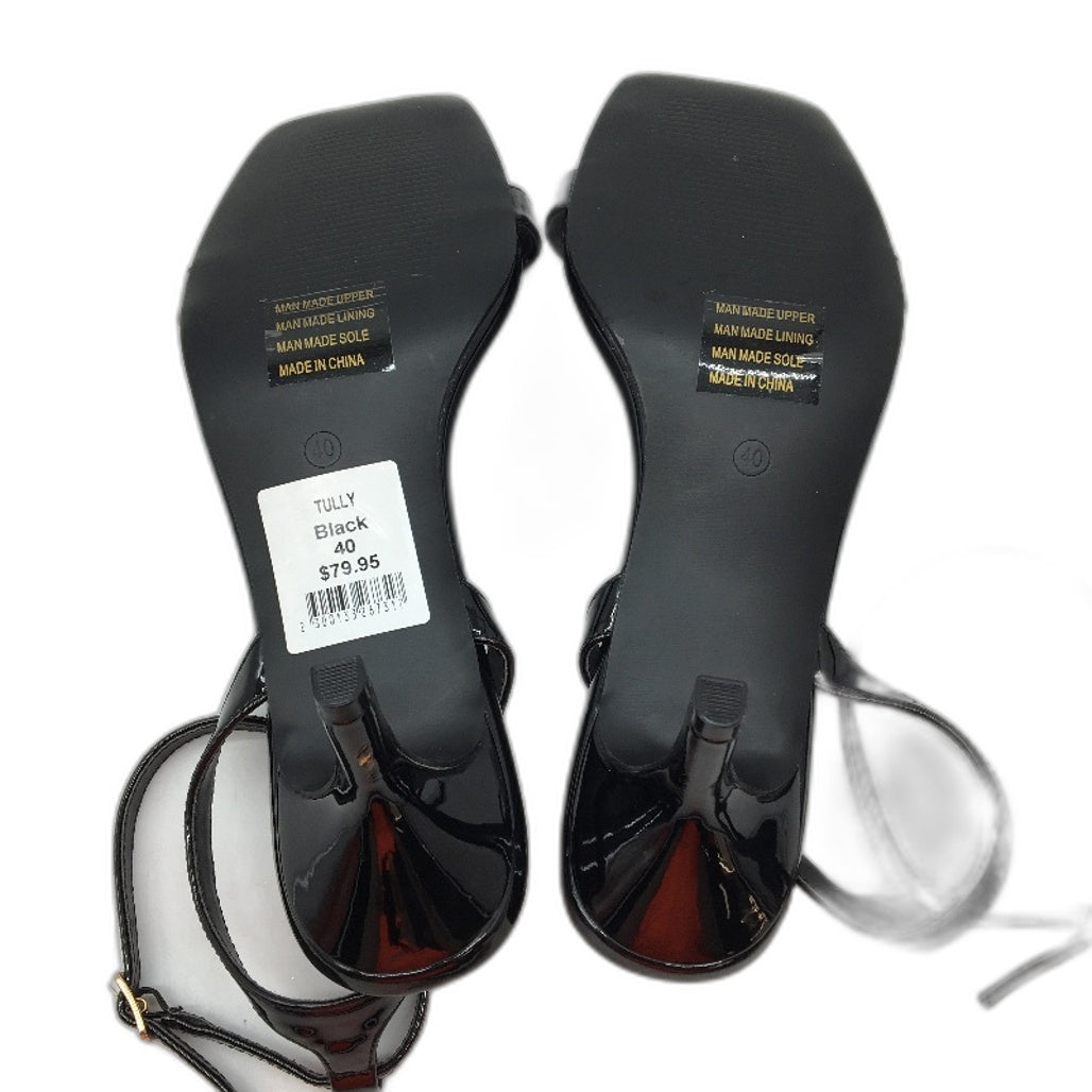 Collection Tully Black Patent Ankle Strap Heeled Sandals Ladies Sz 9 SAMPLE NEW