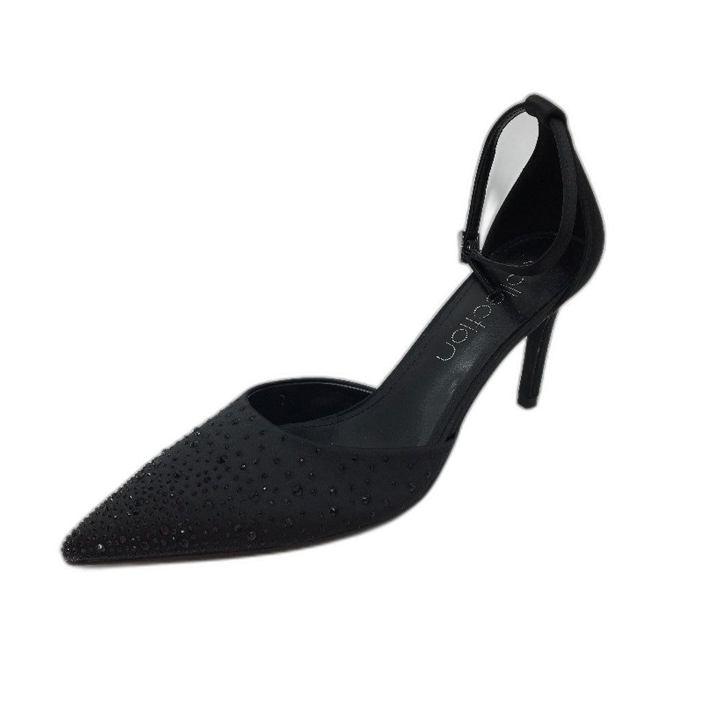 Collection Bianca Black Gem Pointed Toe Ankle Strap Heels Ladies Size 9 NEW