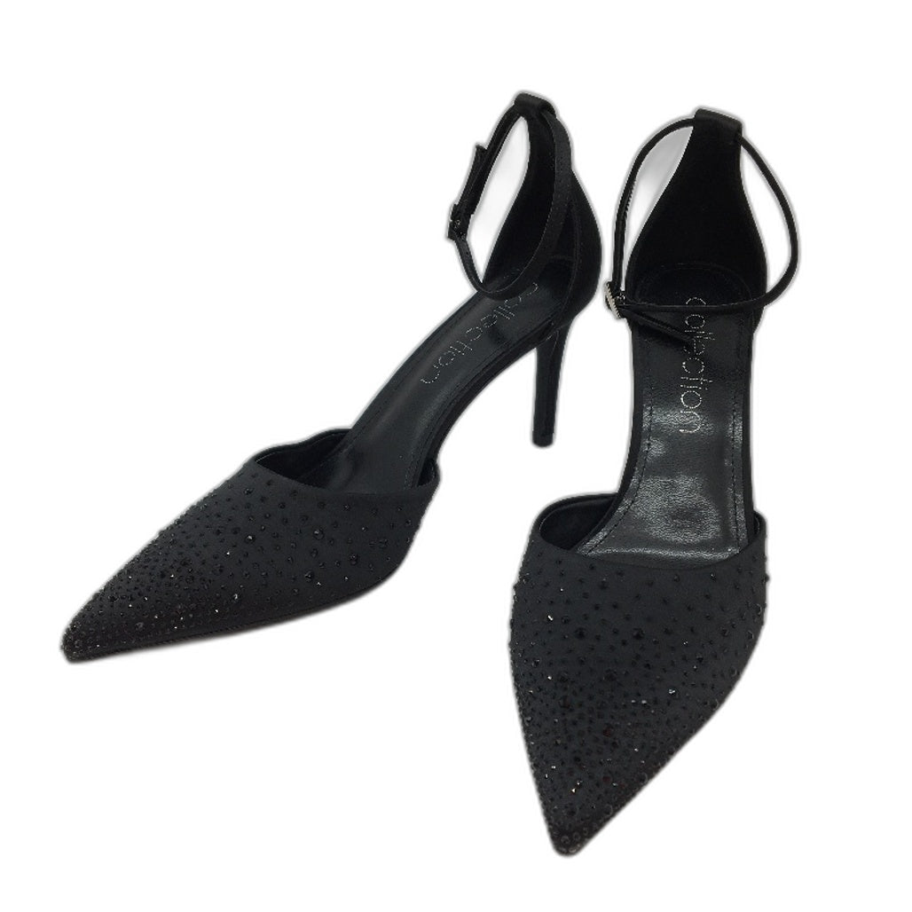 Collection Bianca Black Gem Pointed Toe Ankle Strap Heels Ladies Size 9 NEW