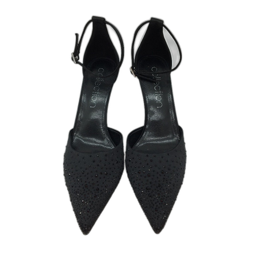 Collection Bianca Black Gem Pointed Toe Ankle Strap Heels Ladies Size 9 NEW