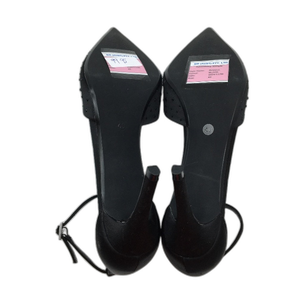 Collection Bianca Black Gem Pointed Toe Ankle Strap Heels Ladies Size 9 NEW