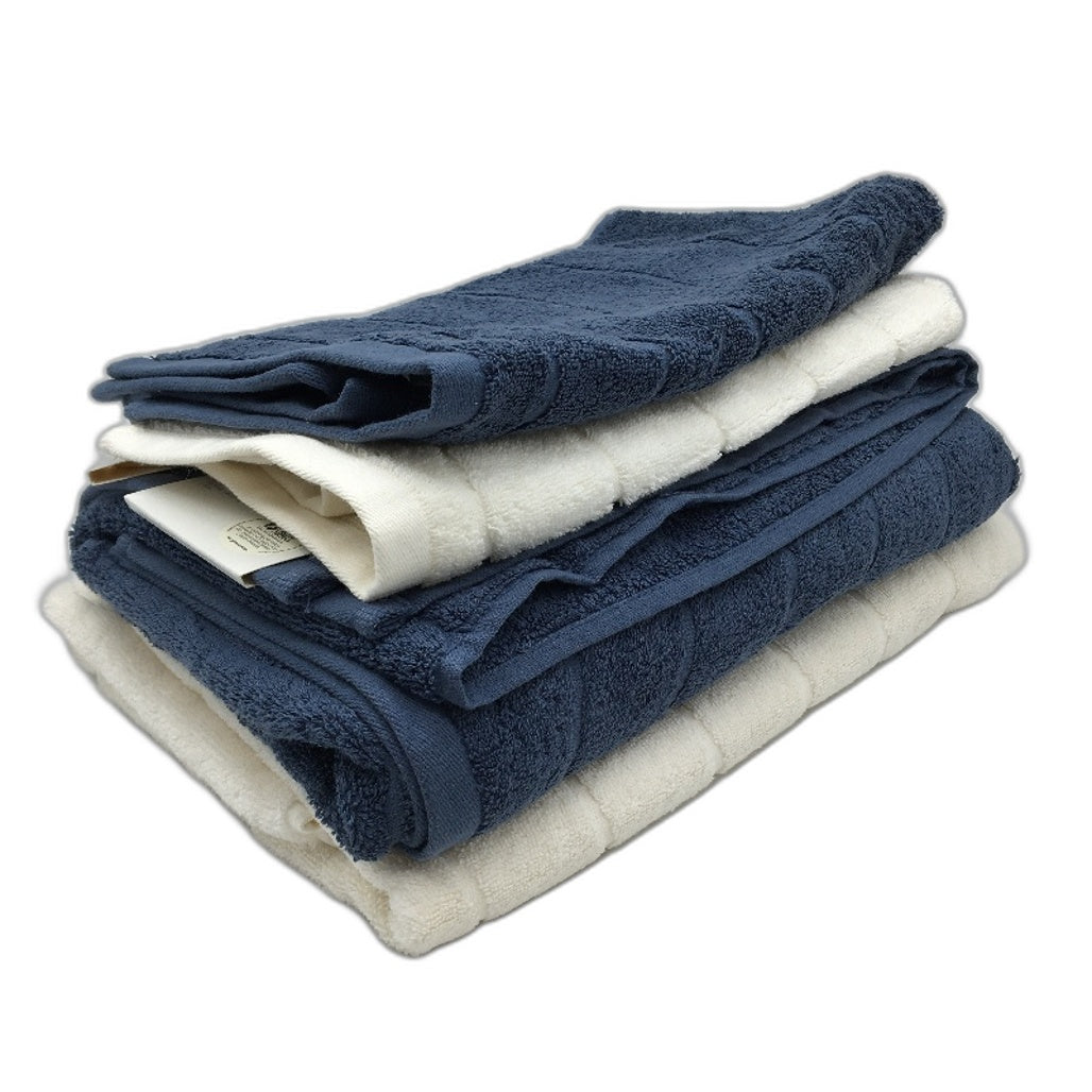 Target Wave 4Pce Cotton White & Deep Blue 2 Bath Towel & 2 Hand Towel Set NEW