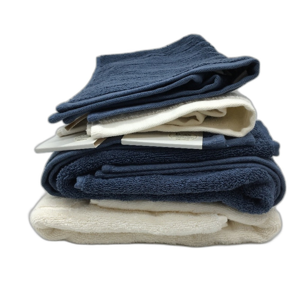 Target Wave 4Pce Cotton White & Deep Blue 2 Bath Towel & 2 Hand Towel Set NEW