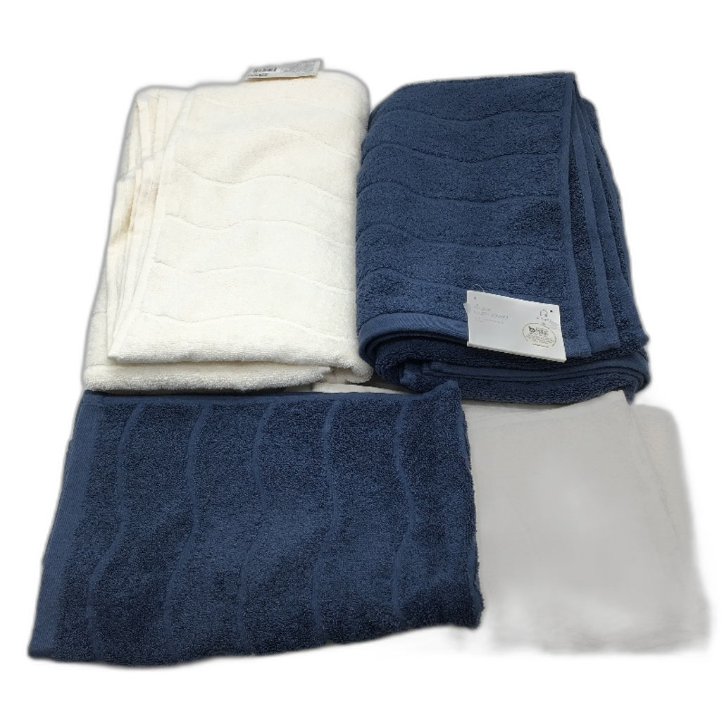 Target Wave 4Pce Cotton White & Deep Blue 2 Bath Towel & 2 Hand Towel Set NEW
