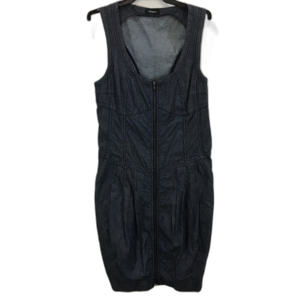 Max & Co Indigo Cotton Front Zip Sleeveless Overall Long Dress Womens Size 16