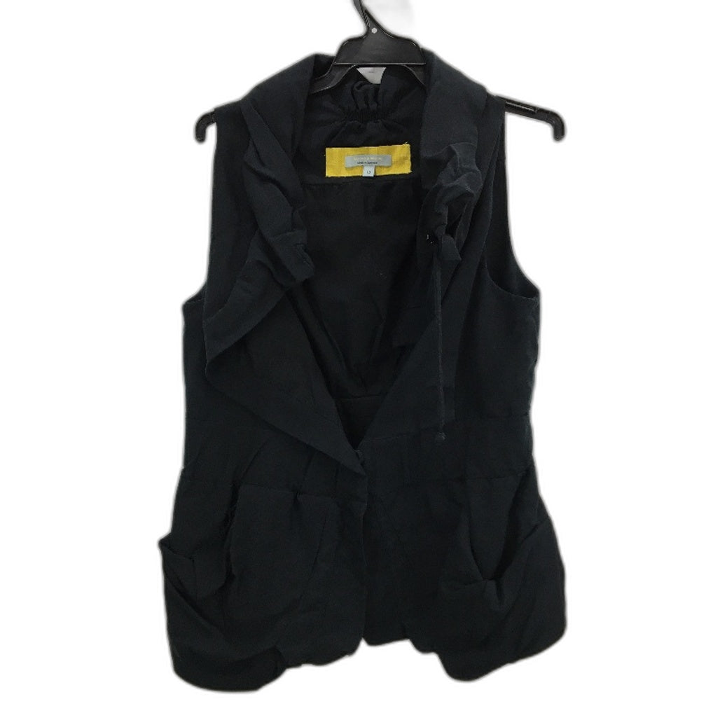 Veronika Maine Black Linen Cotton Blend Sleeveless Jacket Vest Top Womens Sz 12