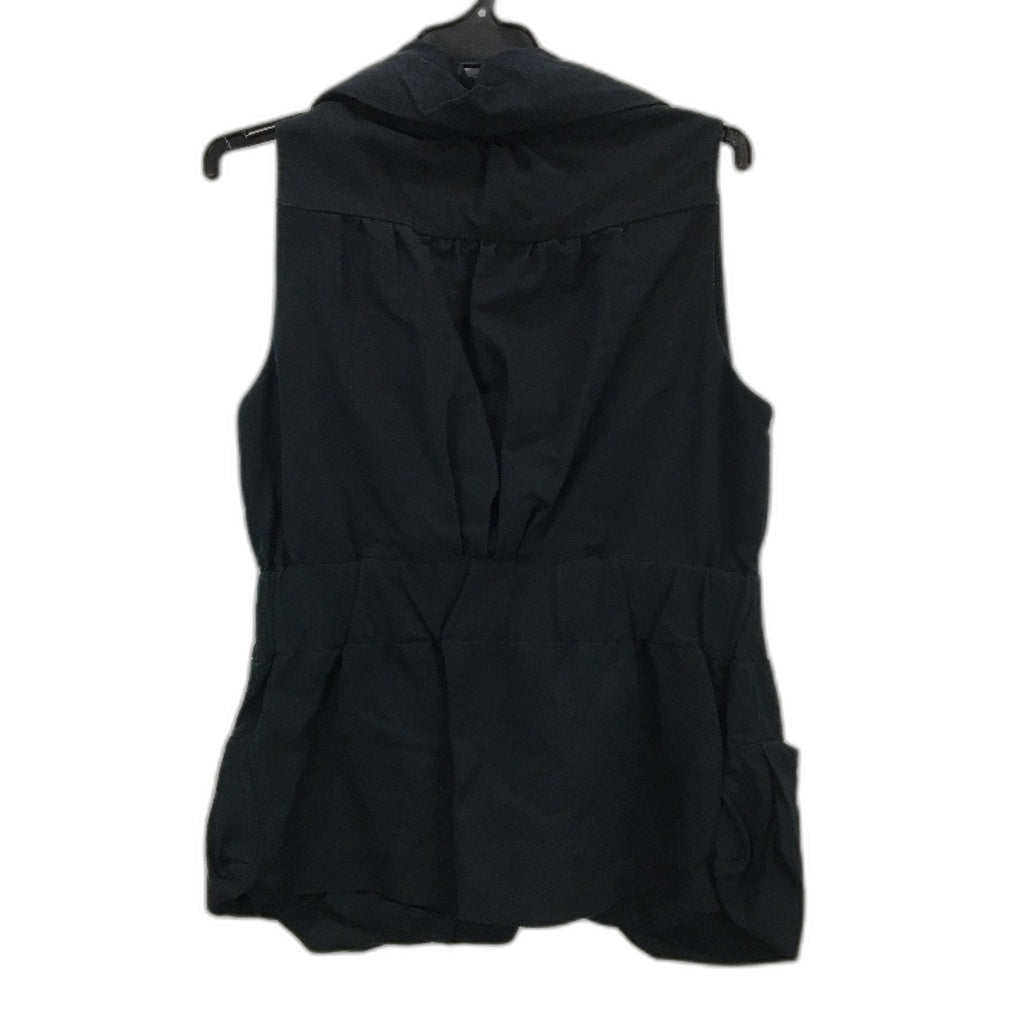 Veronika Maine Black Linen Cotton Blend Sleeveless Jacket Vest Top Womens Sz 12