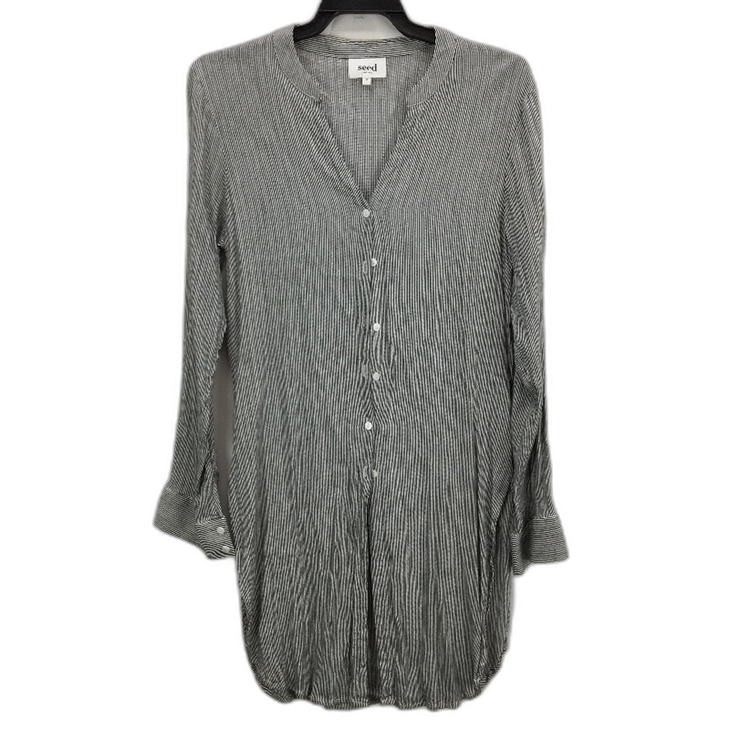 Seed Heritage Striped V Neck Long Sleeve Buttoned Shirt Dress Womens Size 12