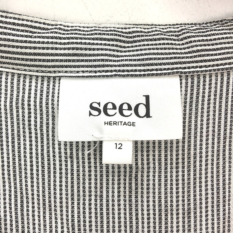 Seed Heritage Striped V Neck Long Sleeve Buttoned Shirt Dress Womens Size 12