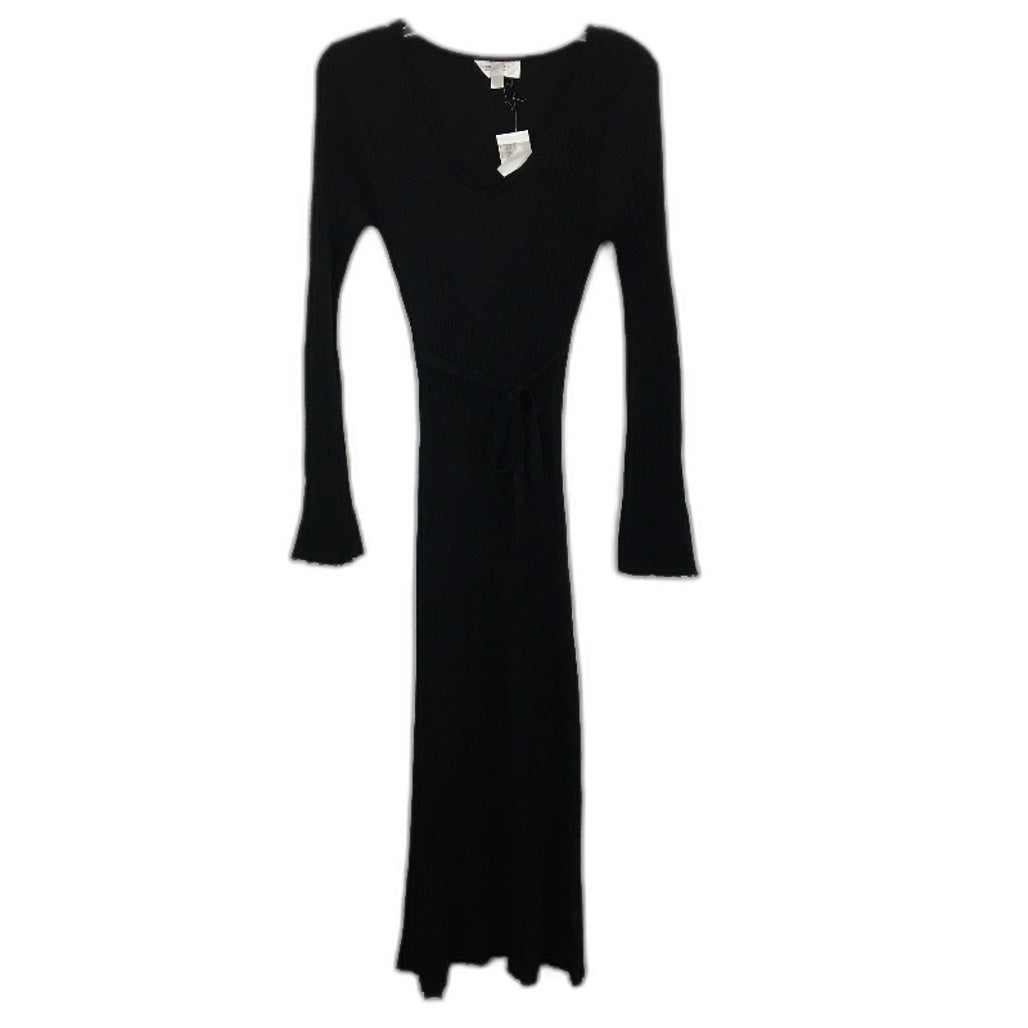 Subtitled Sophie Black Long Sleeve Ribbed Knit Maxi Dress Ladies Size L NEW