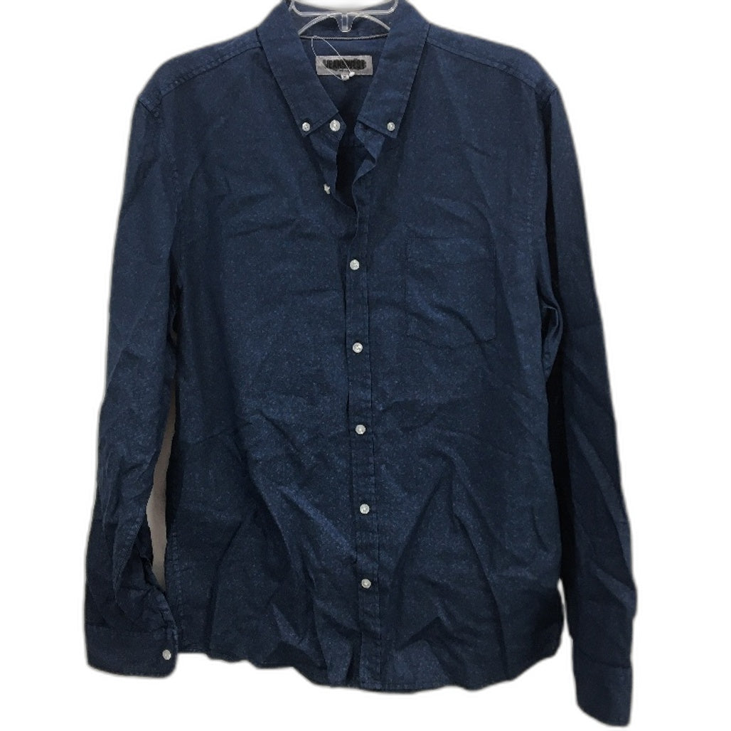 Jeanswest Linen Cotton Blend Indigo Short Sleeve Patterned Shirt Mens Size M NEW