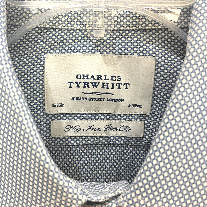 Charles Tyrwhitt Blue Non-Iron Textured 100% Cotton Shirt Mens Size 16 35In NEW