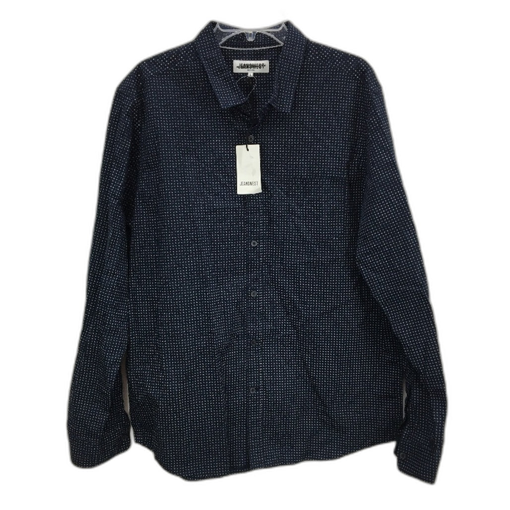 Jeanswest 100% Cotton Dark Navy Long Sleeve Patterned Shirt Mens Size L NEW