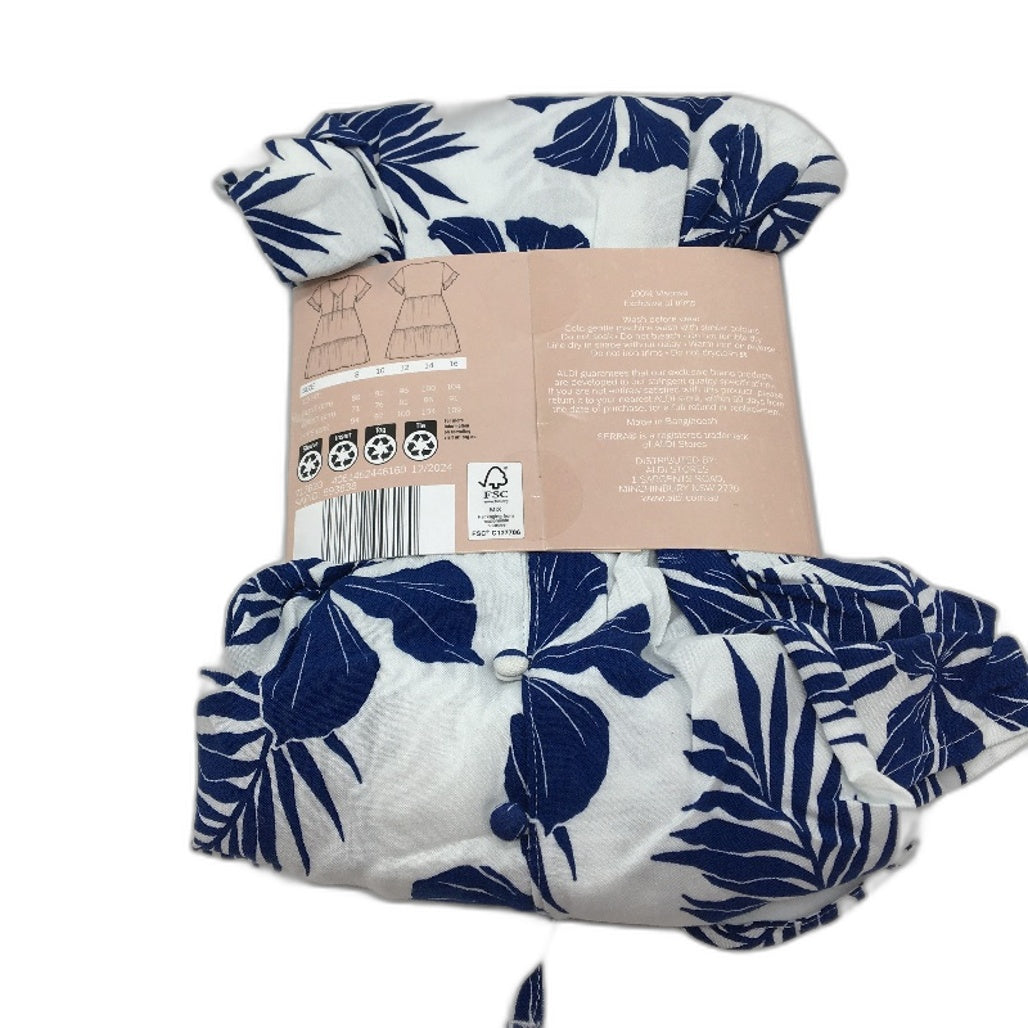 Serra Blue & White Floral Patterned Mini Beach Dress Ladies Size 10 NEW