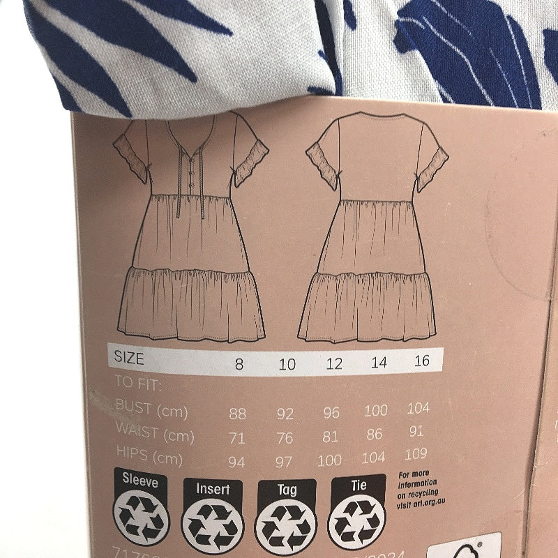 Serra Blue & White Floral Patterned Mini Beach Dress Ladies Size 10 NEW