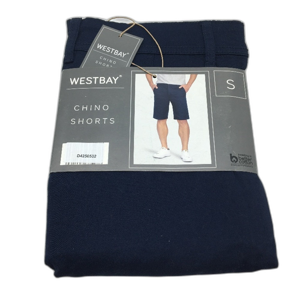 Westbay Navy Blue Mens Cotton Classic Button Zip-Up Chino Shorts Size Small NEW